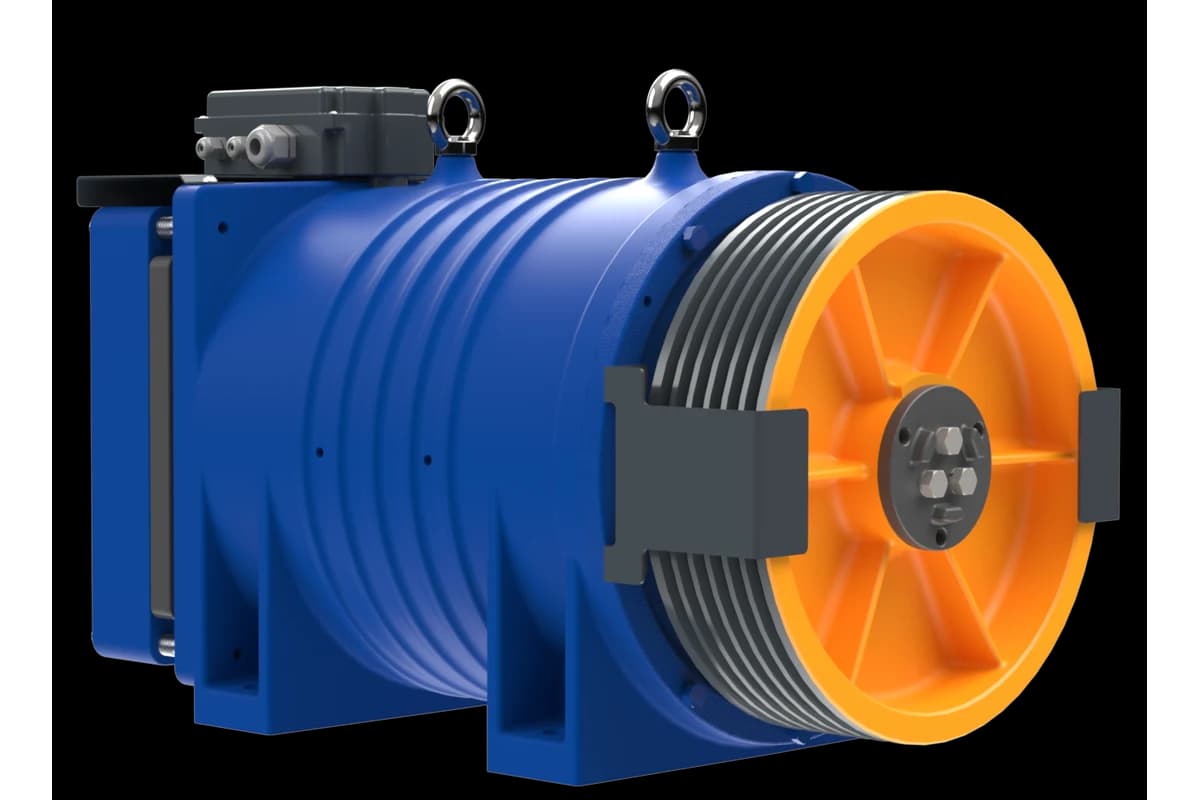 موتور کشش AKIS AK 2-5، ظرفیت 1,600–2,000 kg، موتورخانه یا بدون موتورخانه (MR/MRL)
