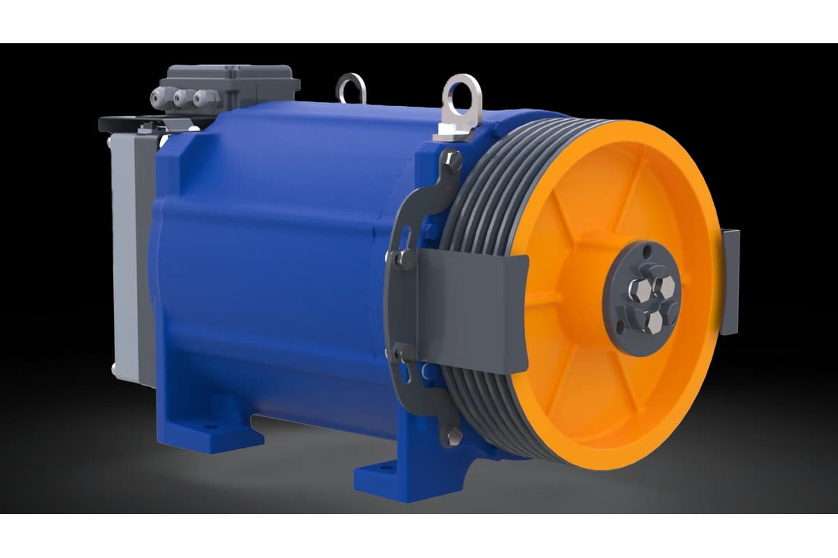 موتور کشش AKIS AK 400، ظرفیت 1,000–1,600 kg، موتورخانه یا بدون موتورخانه (MR/MRL)