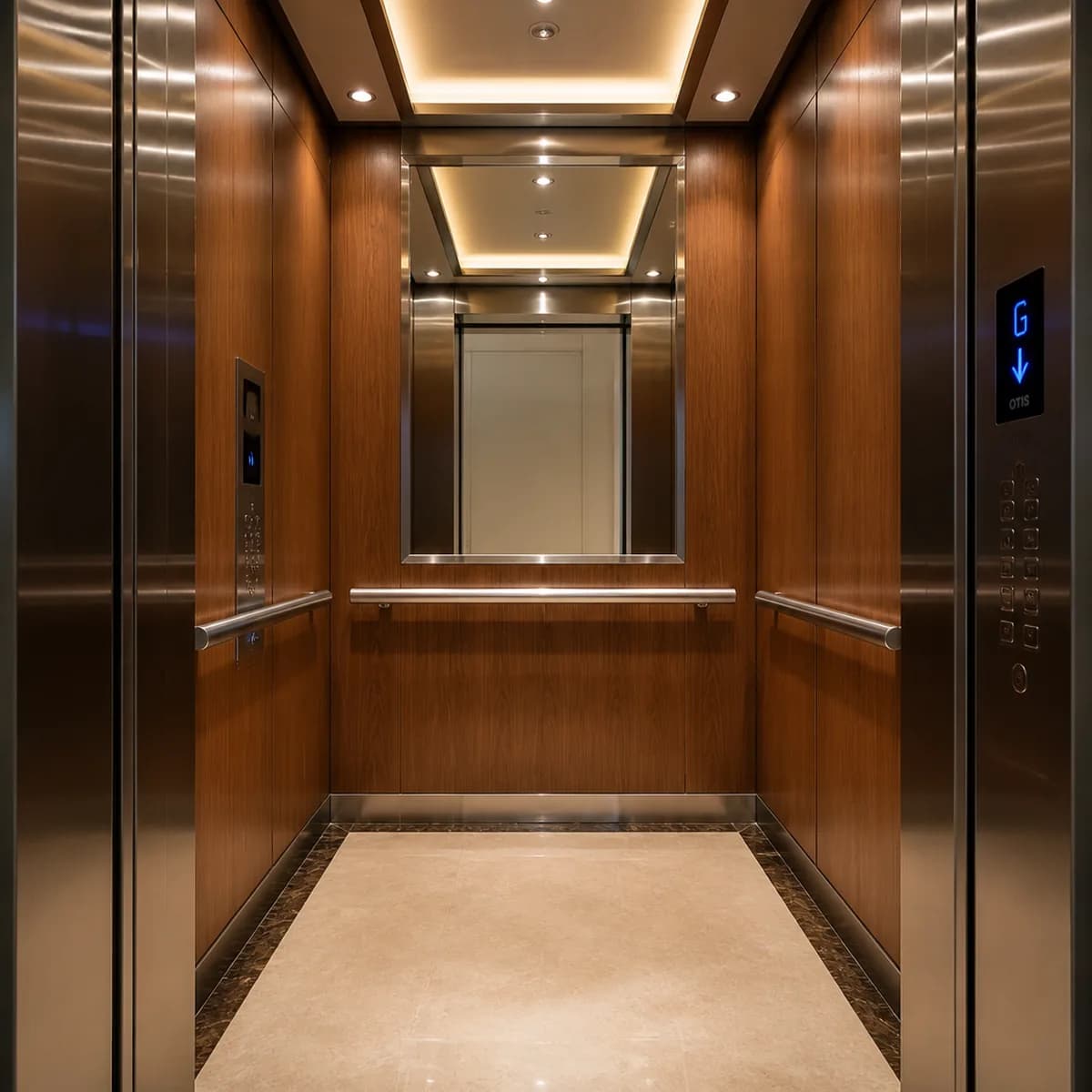 دیوار گرم و پنل فرمان داخل کابین آسانسور خانگی
