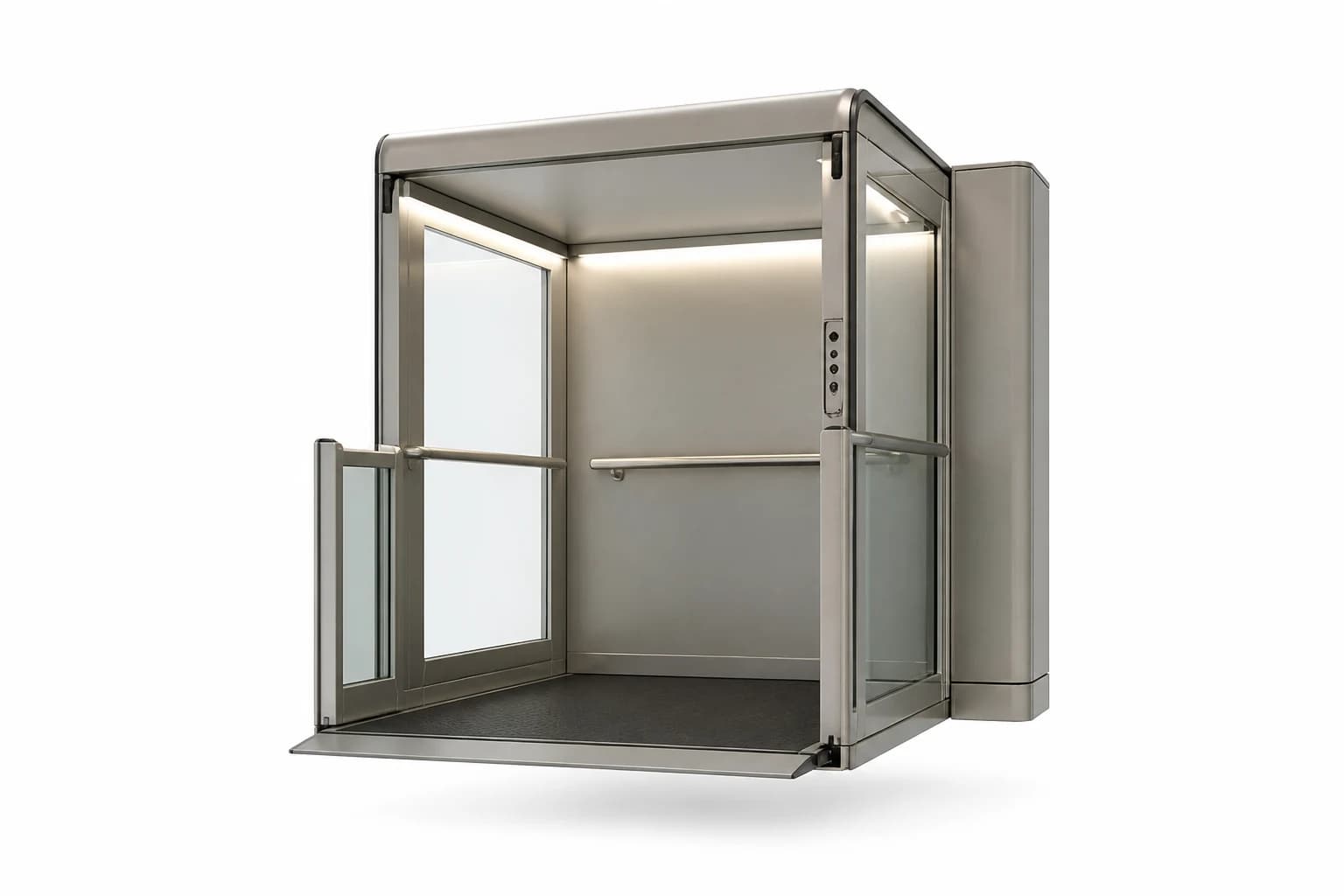 داخل کابین ویلچربر؛ دستگیره و پنل فرمان در ارتفاع دسترس