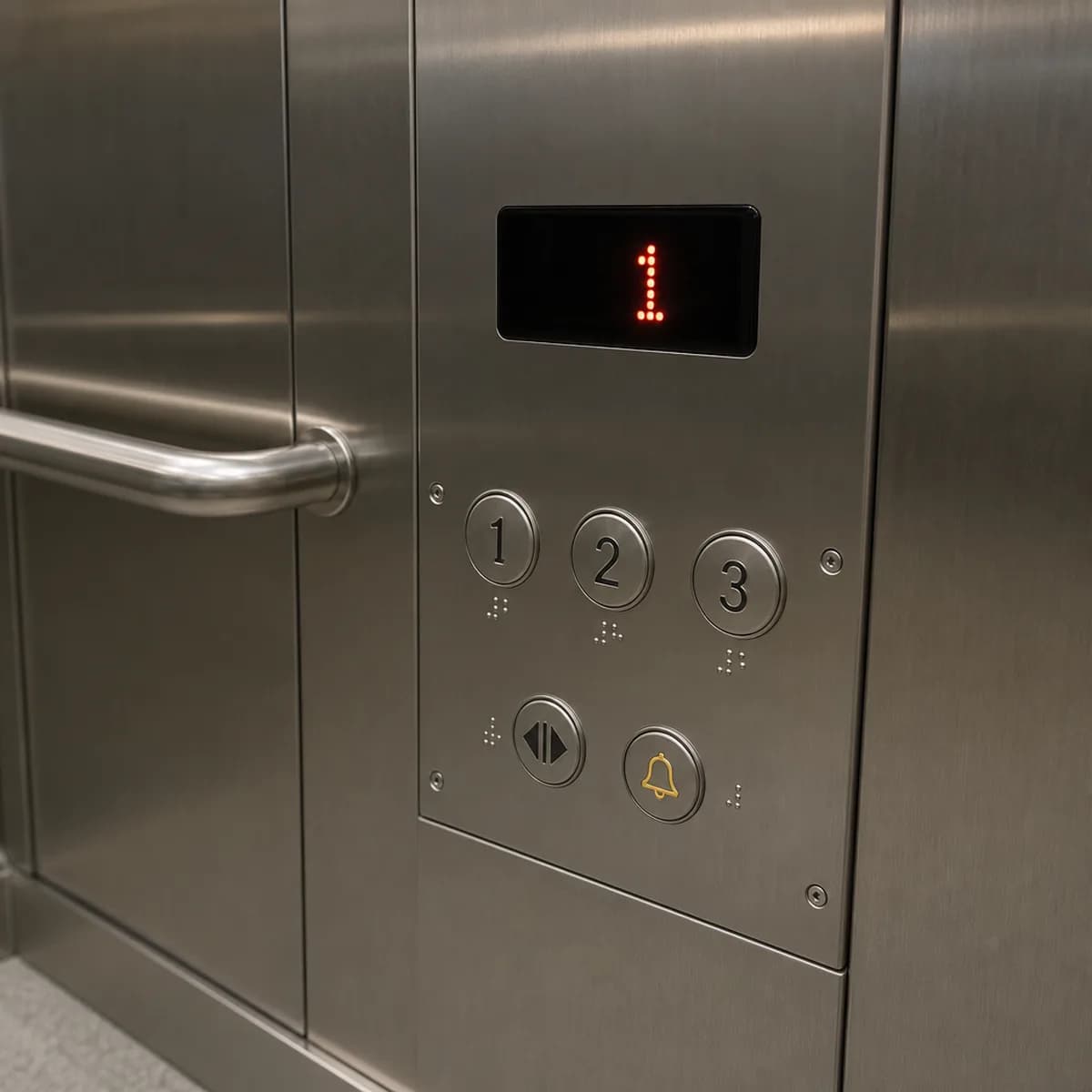 پنل فرمان آسانسور دسترسی با دکمههای درشت و دستگیره استیل